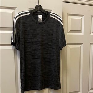 adidas Black Heather Short-Sleeve Athletic Tee with White Shoulder Stripes